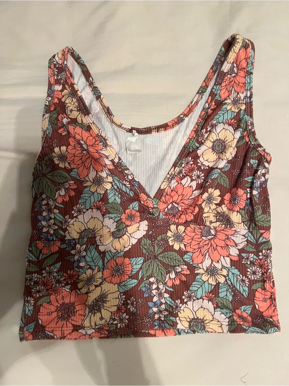 Caution to the Wind Floral V-Neck Cropped Tank Top